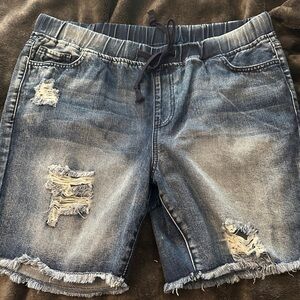 YMI Distressed Denim Shorts with Drawstring